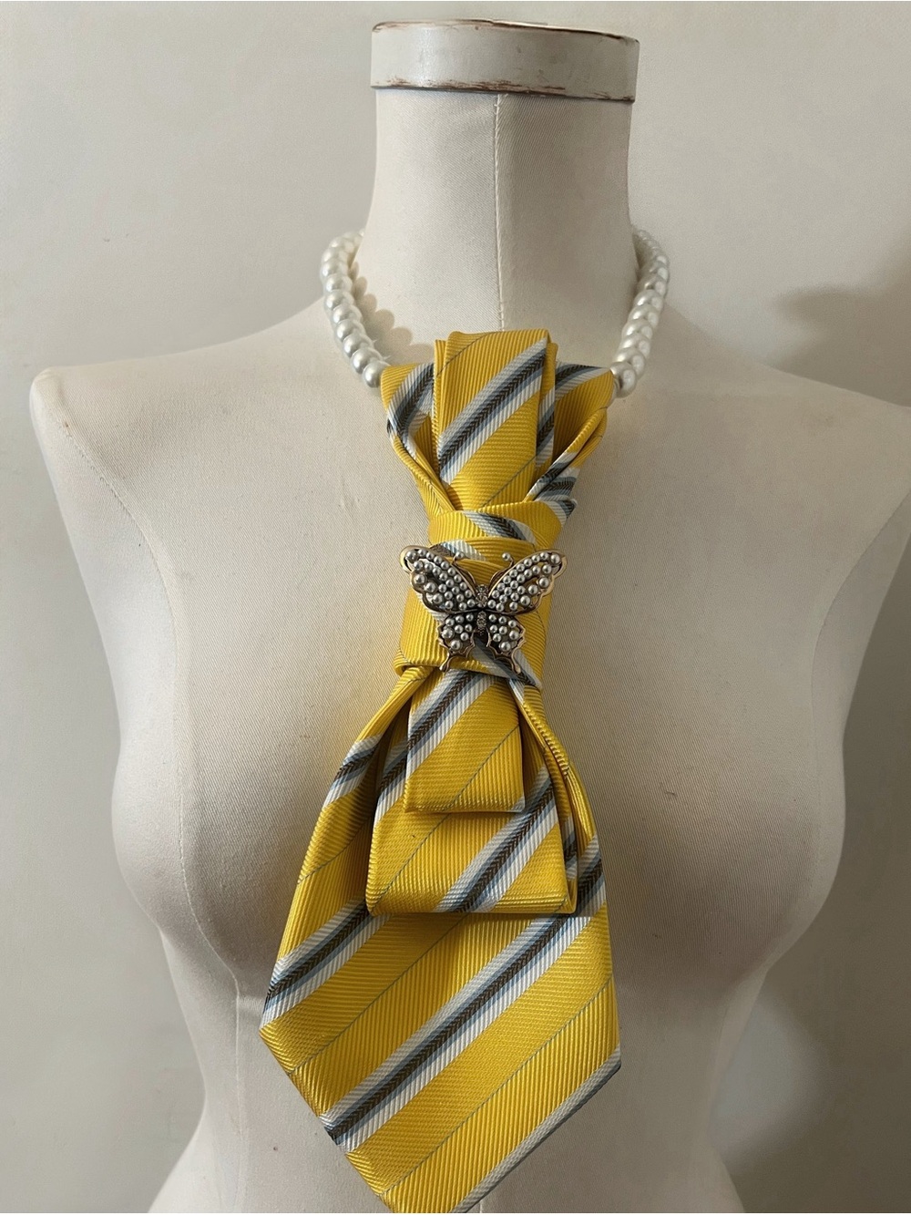 Fendi Yellow Striped Silk Tie Necklace
